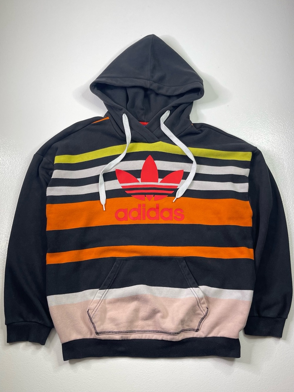 Adidas Originals Colorblock Striped Trefoil Fleece Hoodie Size M Mens/Uni-Sex